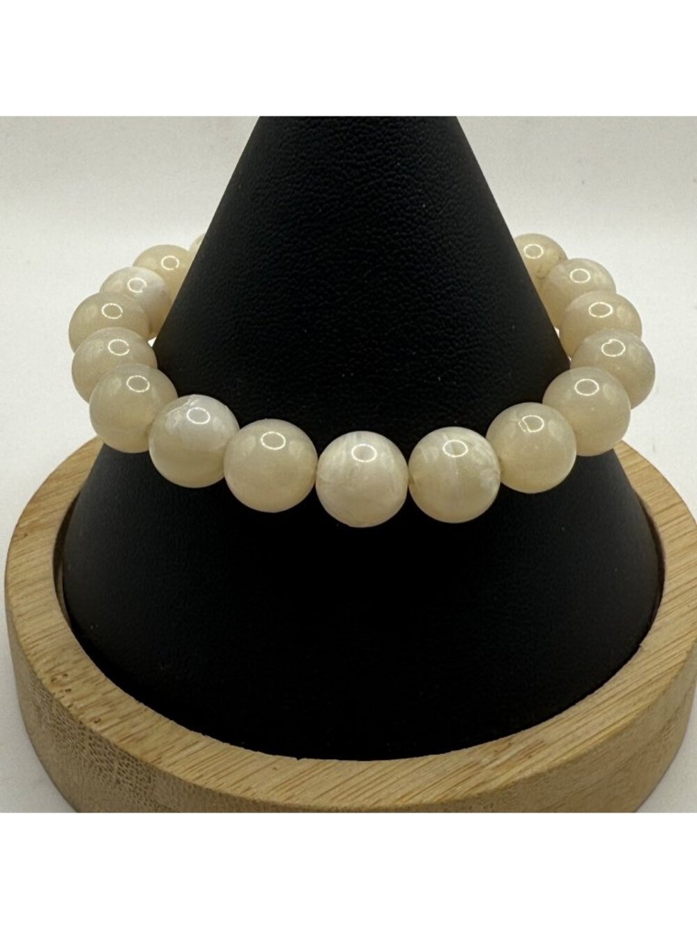 Y2K Milky White Faux Moonstone Jade Beaded Stretch Bracelet Coquette